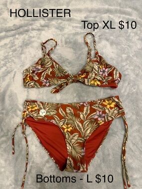 Hollister Rust Floral Tie-Front Bikini with Tropical Print
